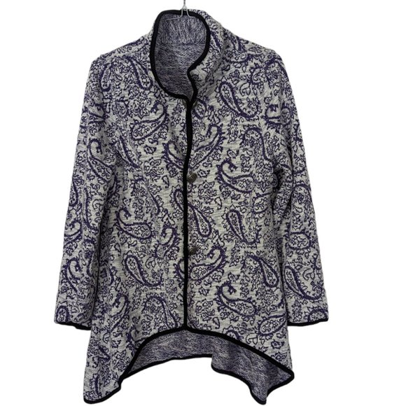 Women's NWT I-Reversibles button up sweater, purple & white, size S - Picture 1 of 4